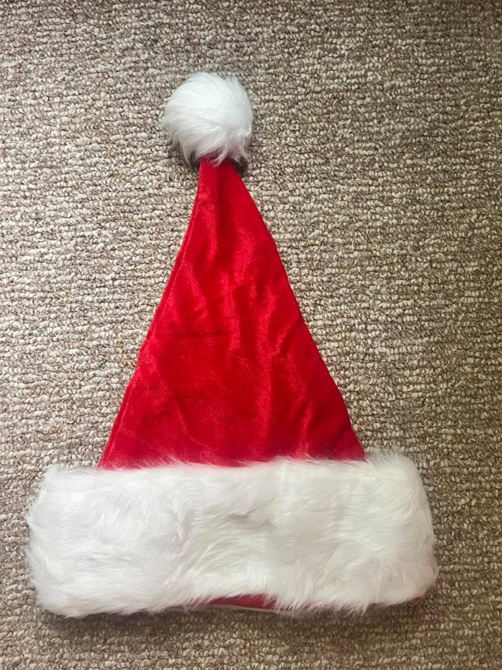 Plush Red & White Santa Hat with Faux Fur Trim - New